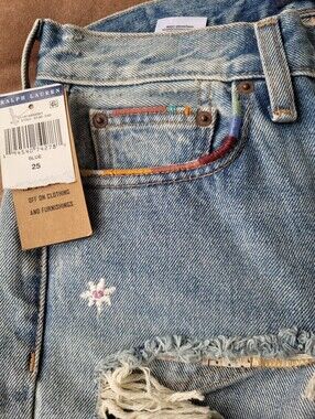 Polo Ralph Lauren Avery Distressed Embroidered Boyfriend Jeans Sz 25 NWT